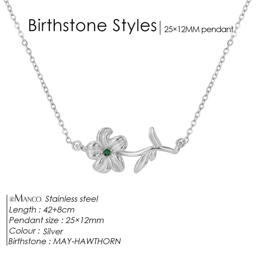 14K Gold Plated Flower Pendant Necklace May Dark Green Steel Color