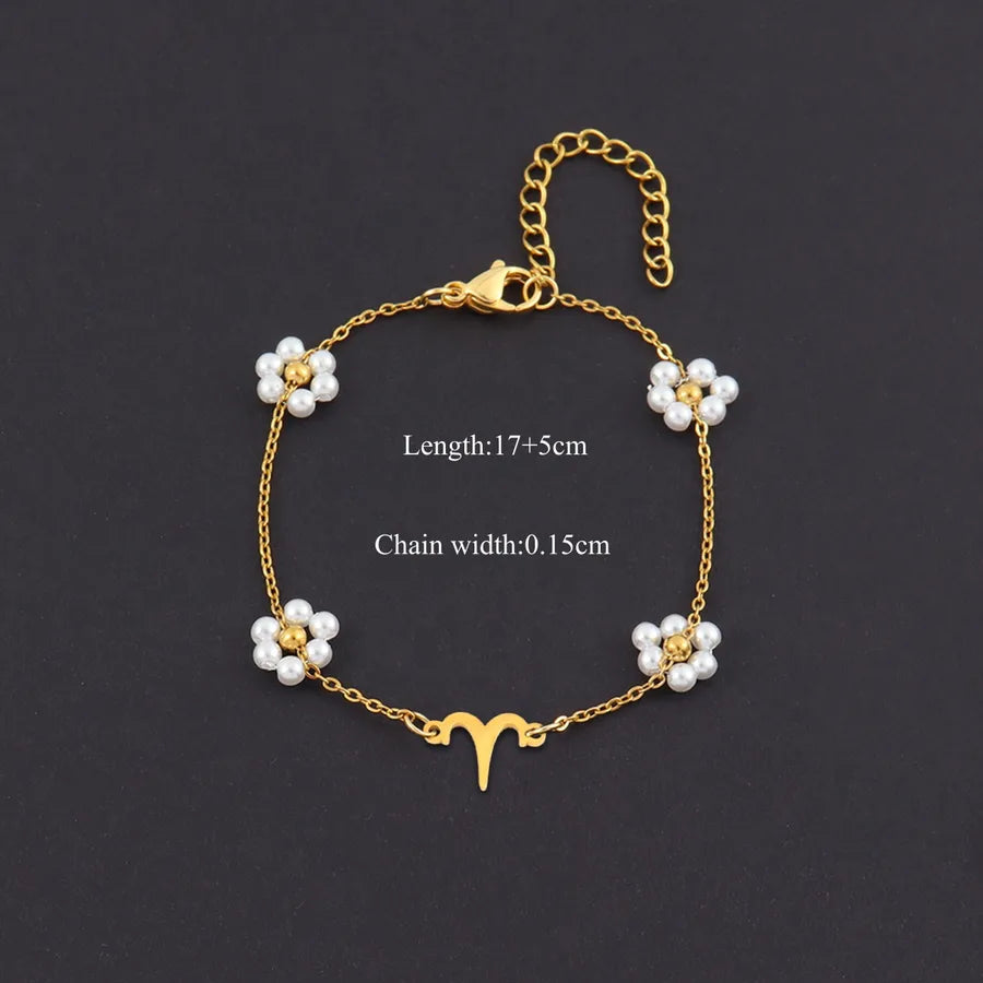 18K Gold Zodiac Pearl Bracelet for Women Gold Aries