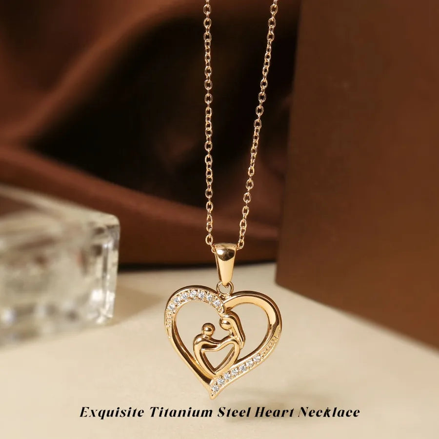 Gold Heart Pendant Necklace for Women Rose Gold Mother and Child Heart Necklace N0452R