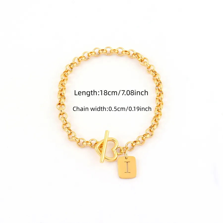 Gold Heart Initial Lock Bracelet for Women Gold I