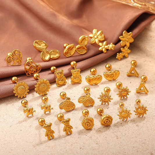 Gold Plated Stainless Steel Bear Earrings