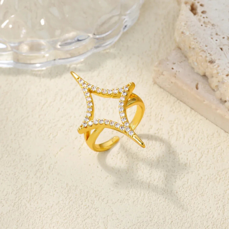 Stainless Steel Rose Geometric Open Ring