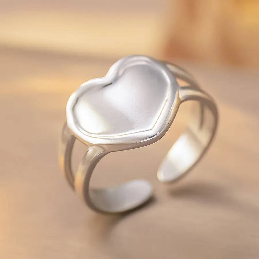 Heart-Shaped Titanium Steel Adjustable Ring K254 Steel Color Ring Open