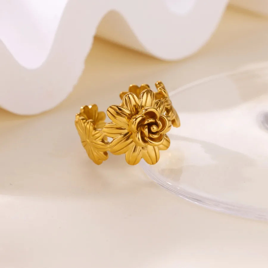18K Gold Floral Open Ring for Women