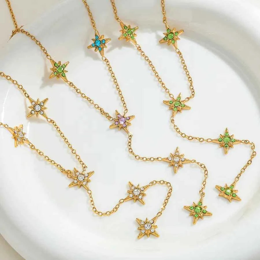 18K Gold Star Necklace with Zircon Inlay