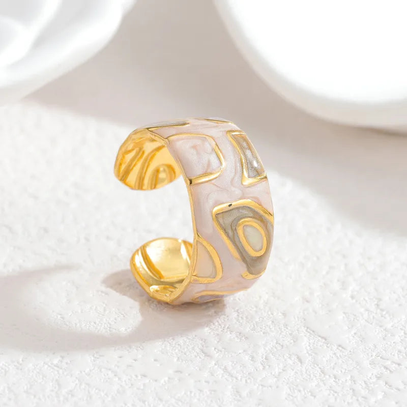 18K Gold Plated Enamel Stainless Steel Ring R880-grey