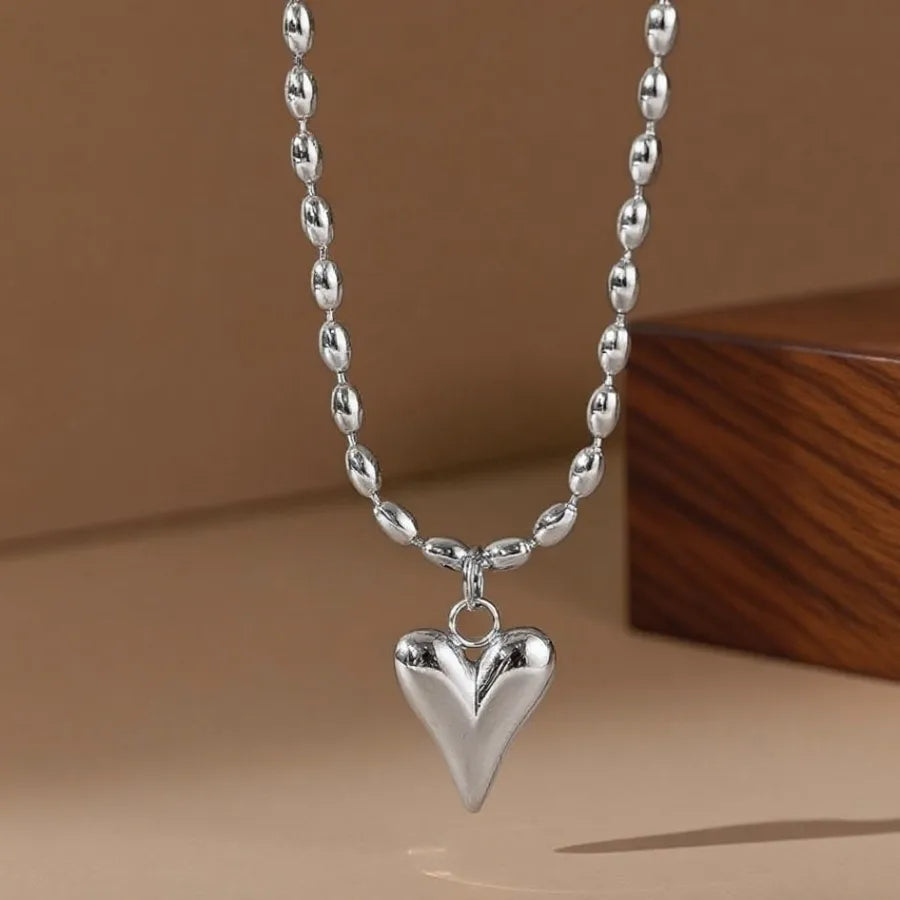 Gold Heart Shell Pendant Necklace X01268-Rice Bead Peach Heart-Necklace-Steel Color