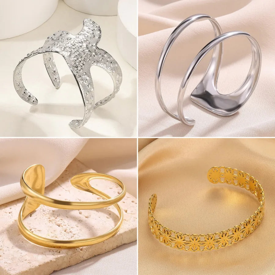 Stainless Steel Star Flower Open Bangle