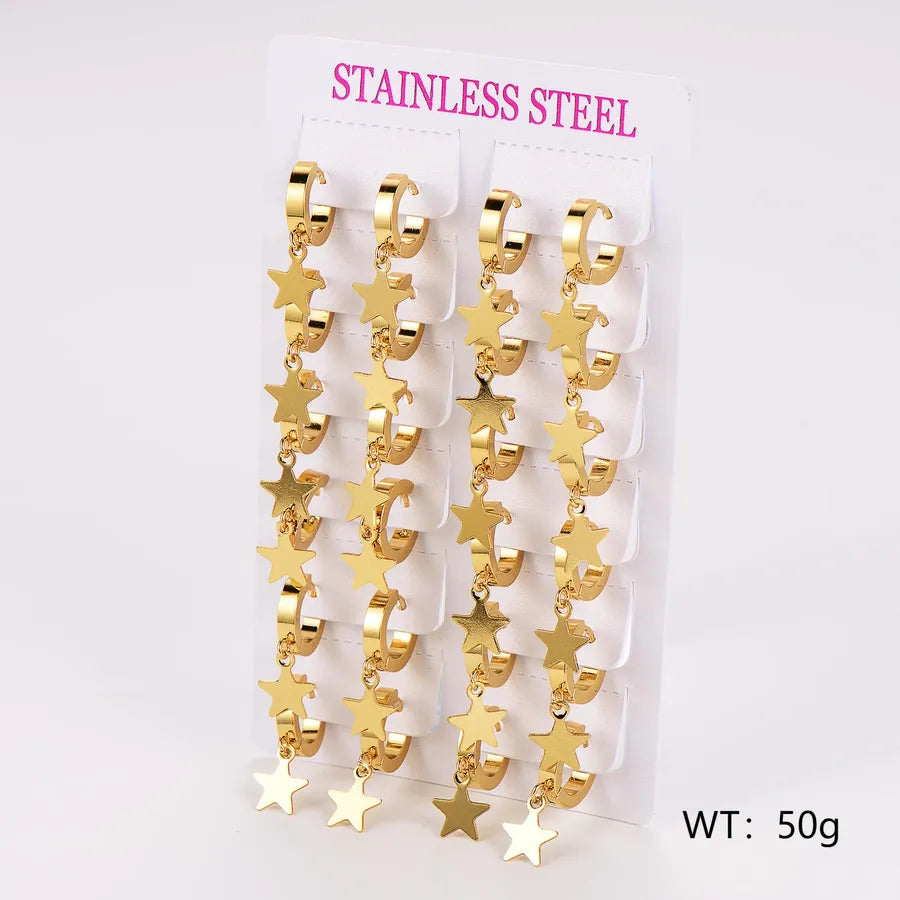 Gold Stainless Steel Star & Heart Ear Cuffs - 12 Pairs Five-pointed star