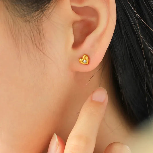18K Gold Plated Heart Zircon Stud Earrings