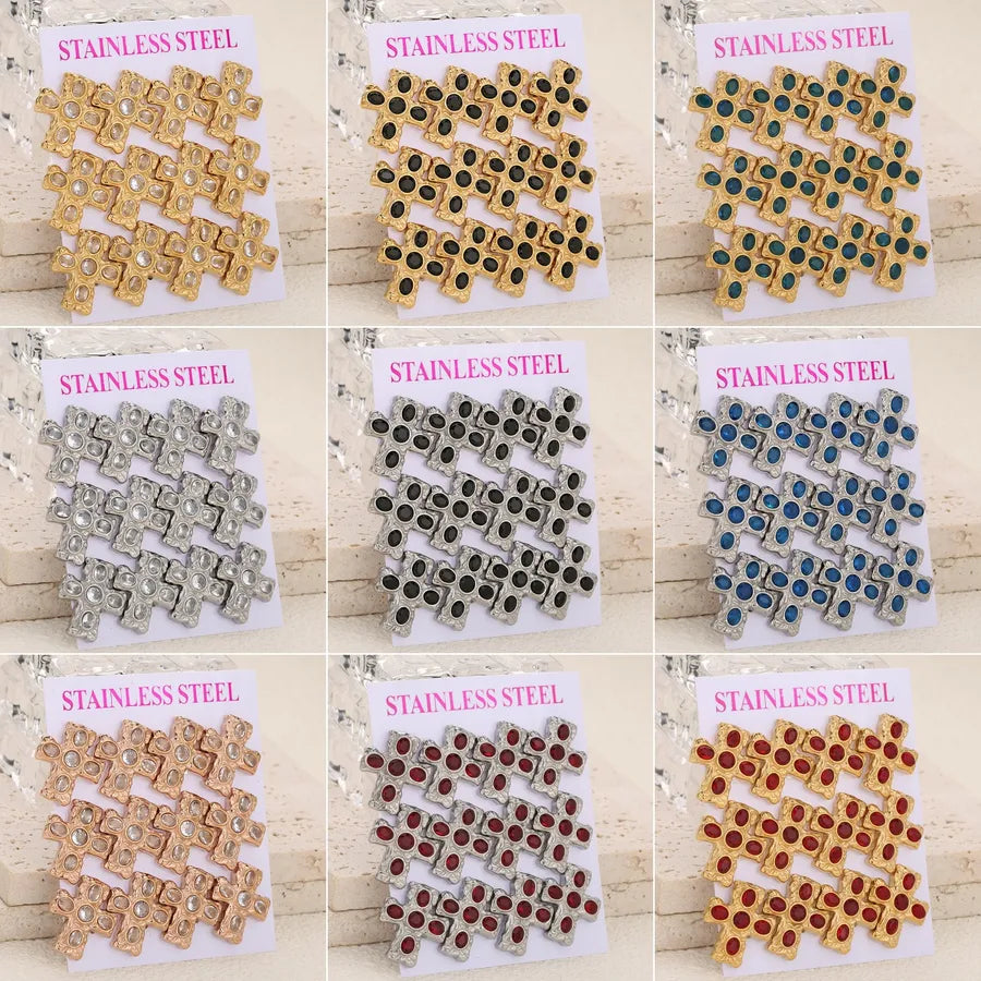 Gold Cross Zircon Earrings – Titanium Steel