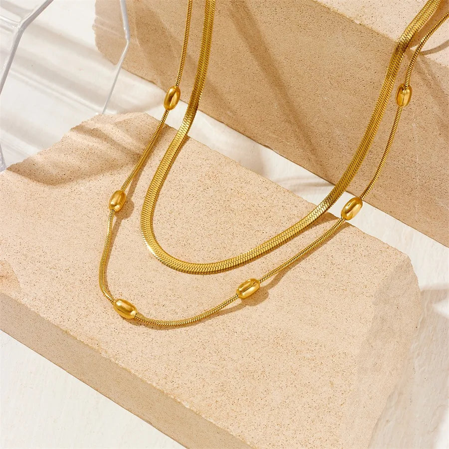 Double Layer Gold Stainless Steel Pearl Necklace