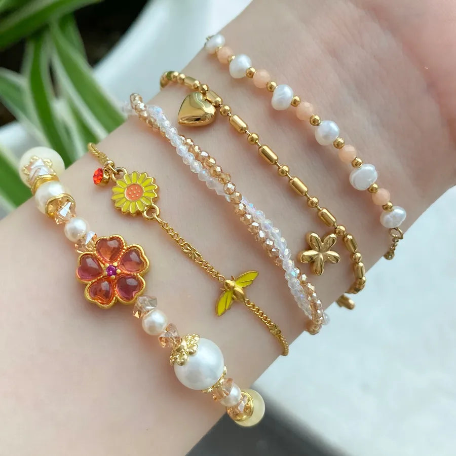 Elegant Gold-Plated Titanium Bracelet Stack