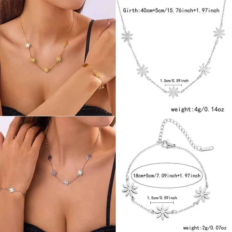 Stainless Steel Daisy Jewelry Set for Women