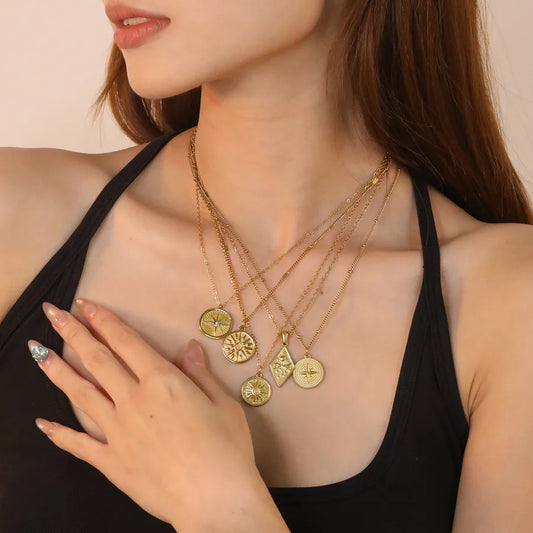 Stainless Steel Sun Pendant Necklace