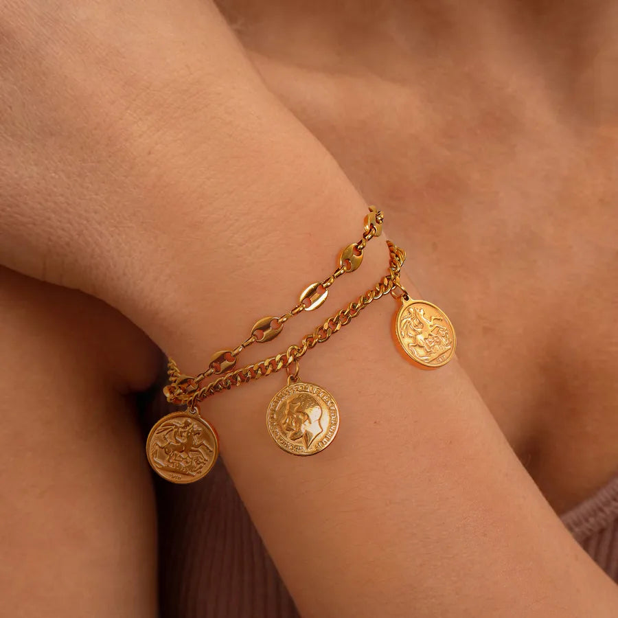18K Gold Plated Coin & Horse Charm Bracelet