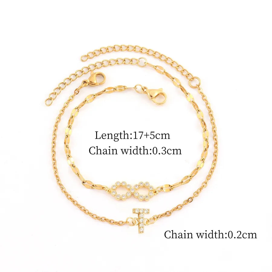Gold Infinity & Letter Chain Bracelet Set Gold t