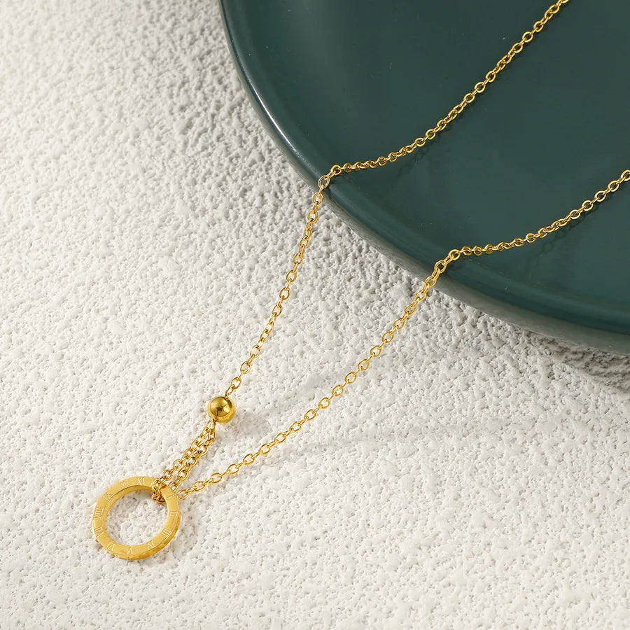 Minimalist Roman Numeral Ring Pendant Necklace