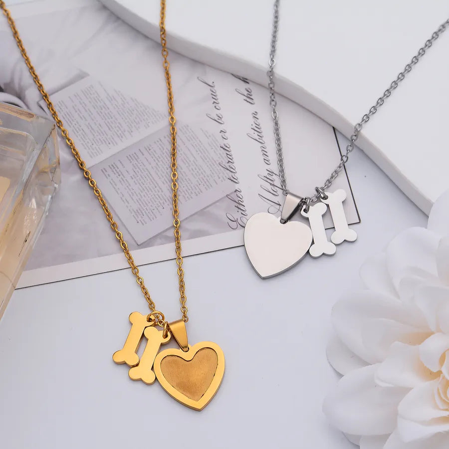 Gold Plated Heart & Bone Pet Name Necklace
