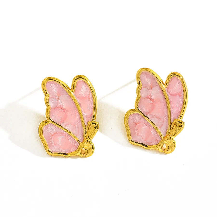 18K Gold Wing Stud Earrings – Enamel Finish