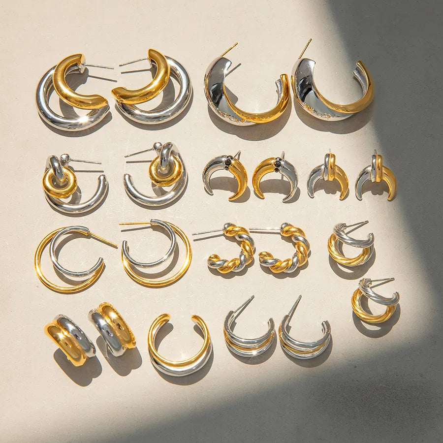 Color Block Stainless Steel C-Shaped Earrings