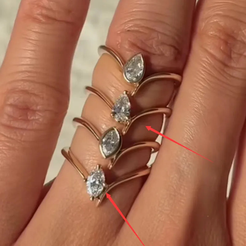 18K Gold Plated Teardrop Zircon Titanium Ring