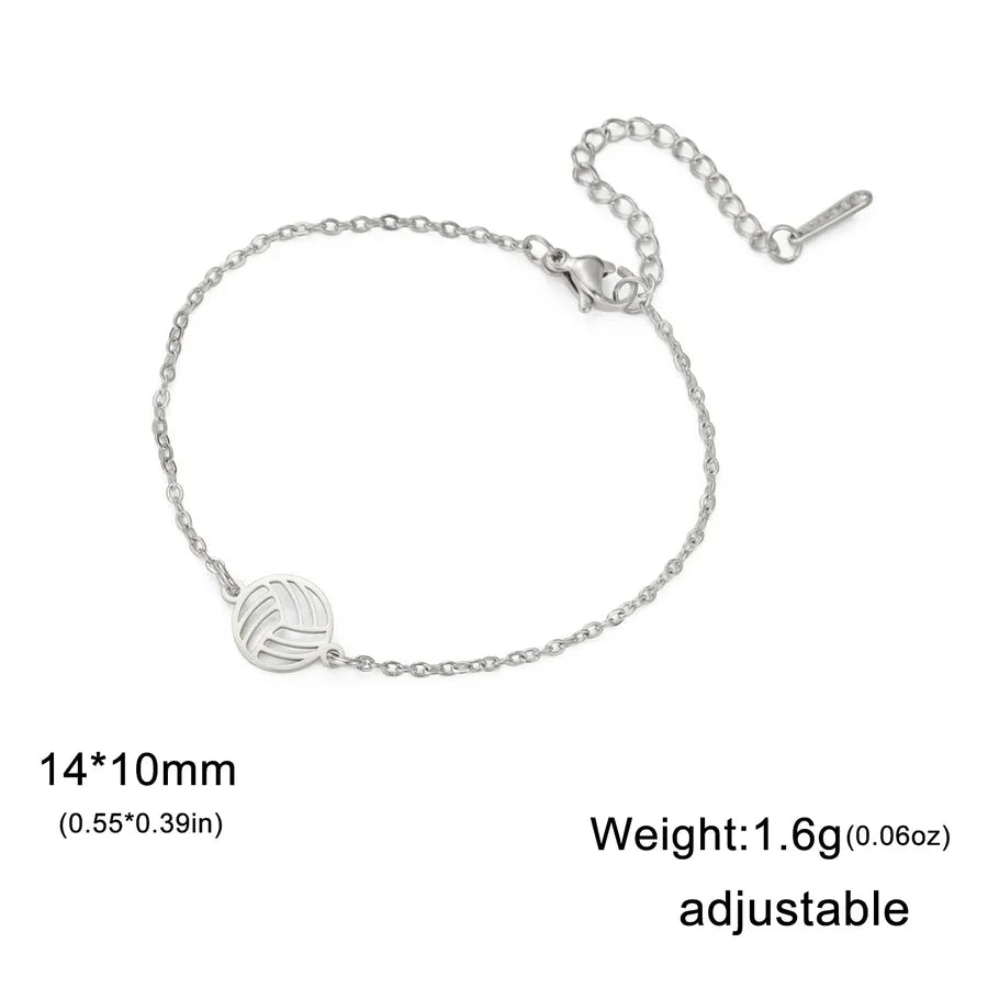 Stainless Steel Sports Pendant Bracelet Steel Color Volleyball 1-Cross Chain