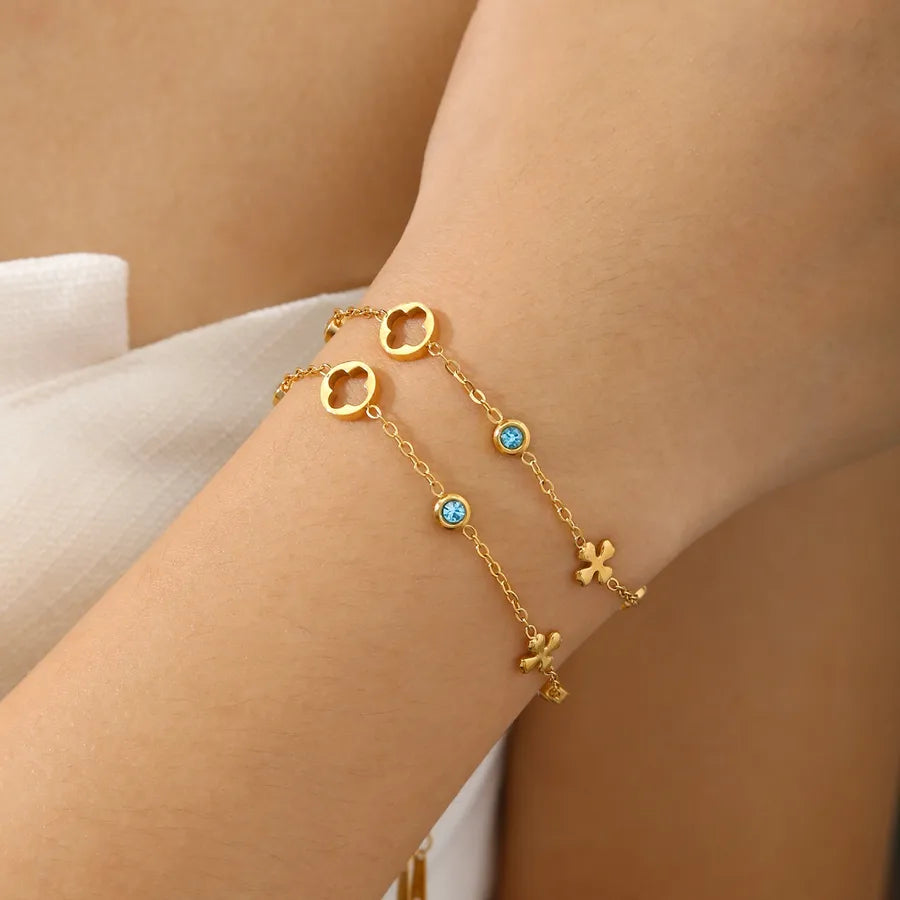 18K Gold Plated Zircon Flower Bracelet