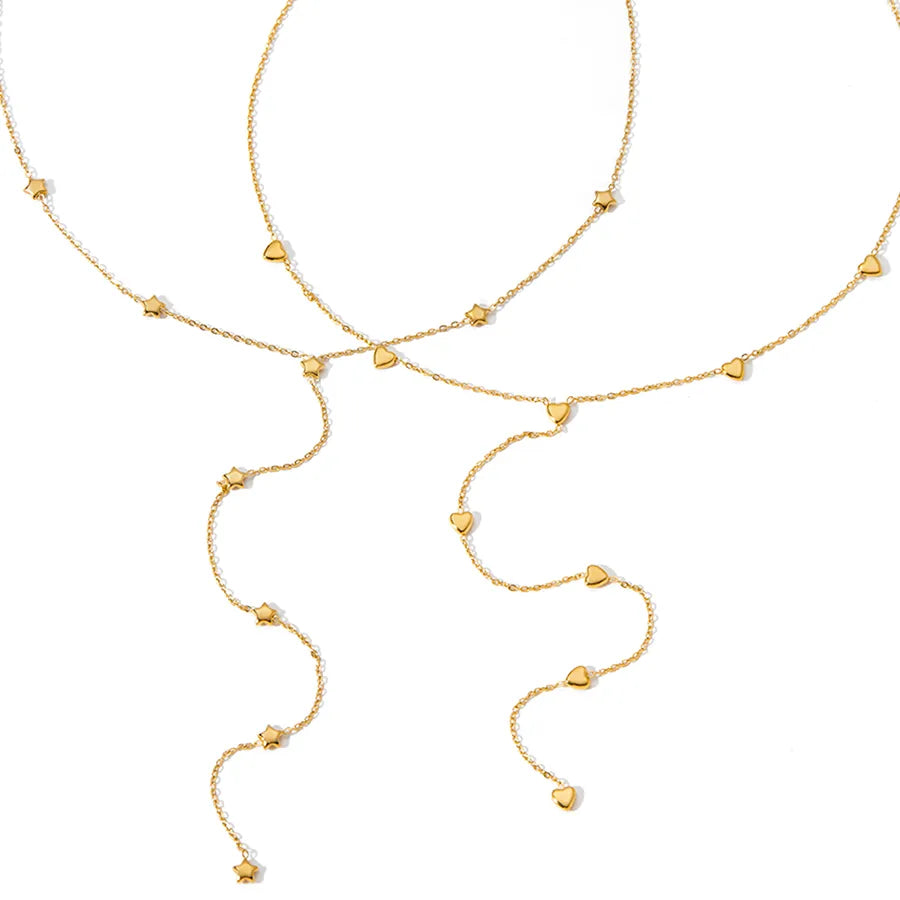 Gold Y-Shaped Heart & Star Pendant Necklace