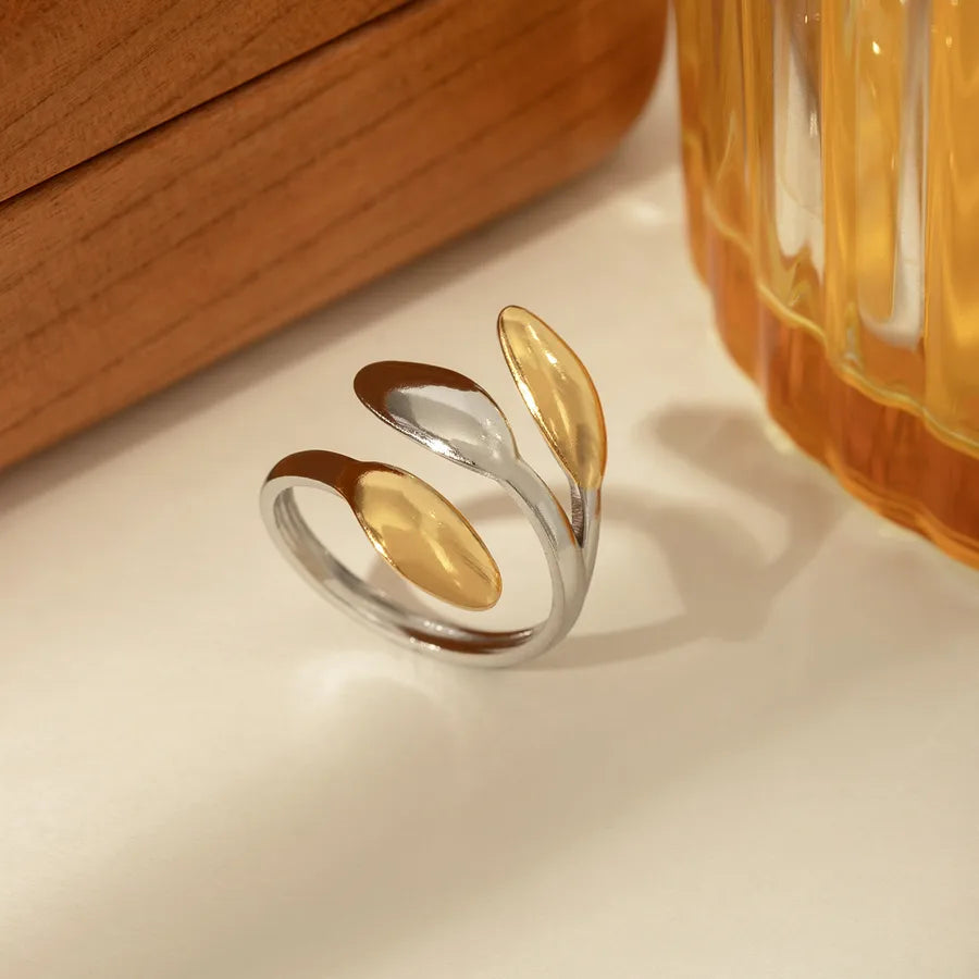 14K Gold Bow Knot Shell Open Ring Adjustable Opening Gold and Silver Double Color Matching Open Adjustable Ring