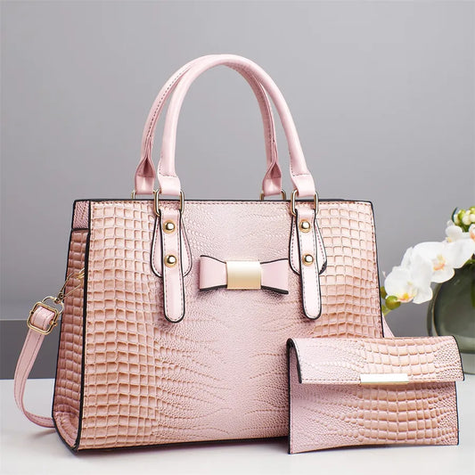 Large Capacity PU Crossbody Tote with Bow Detail