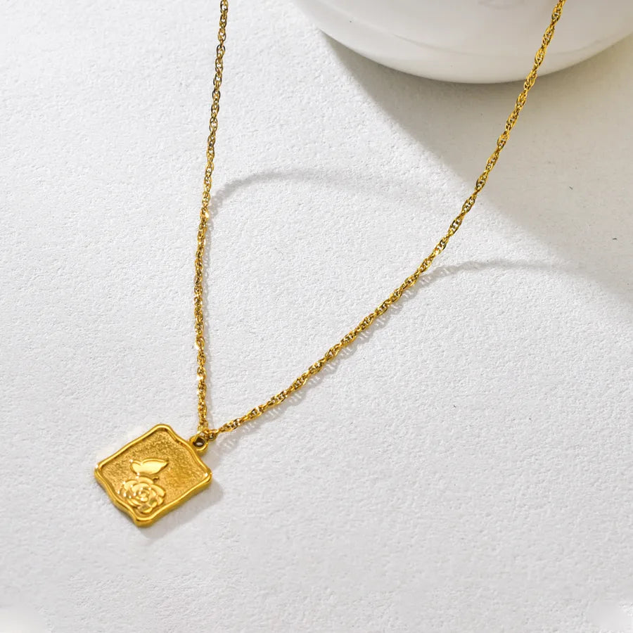 Rose Gold Butterfly Stainless Steel Choker Necklace Gold