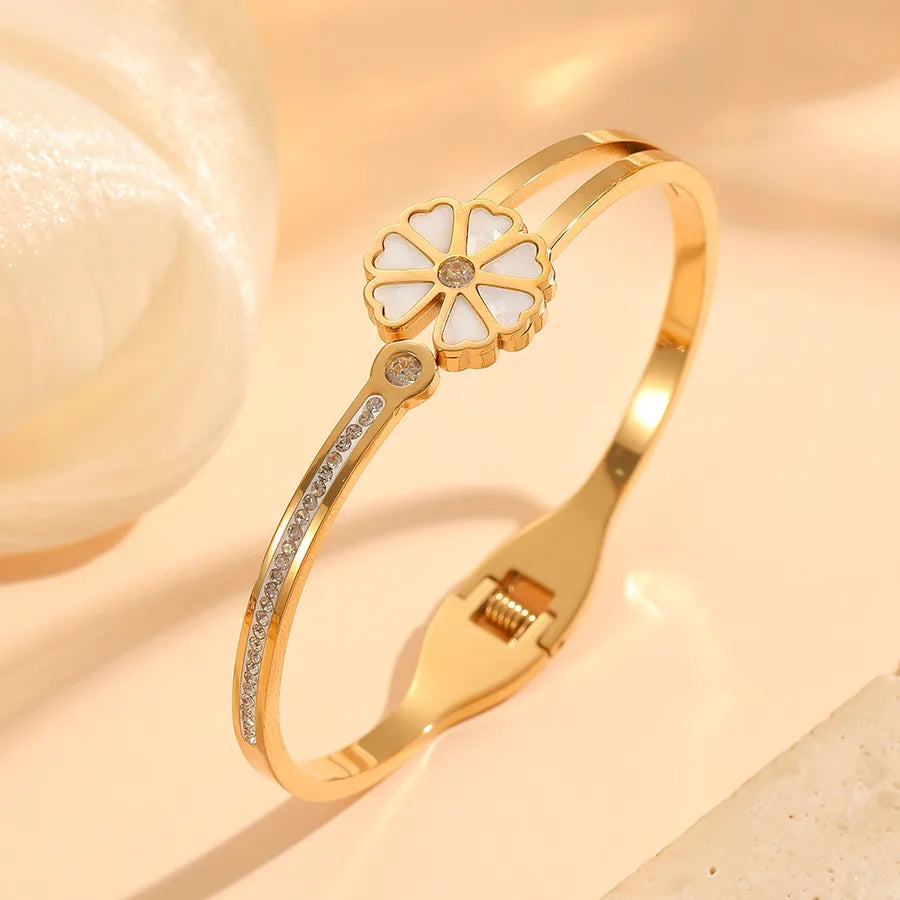 18K Gold Flower Bangle – Stainless Steel