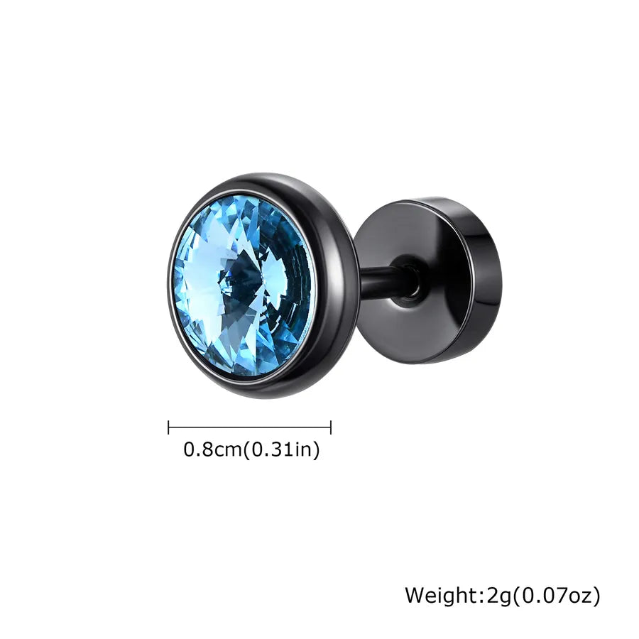 Unisex Stainless Steel Zircon Stud Earring Black Sky Blue Zircon A Piece