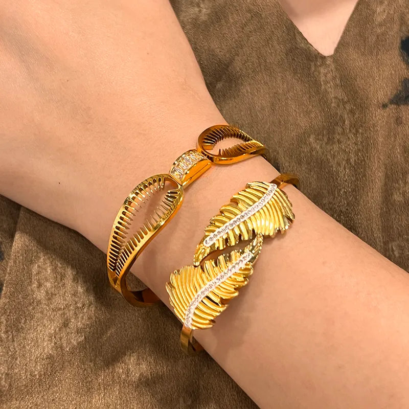 Gold Plated Stainless Steel Diamond Bangle