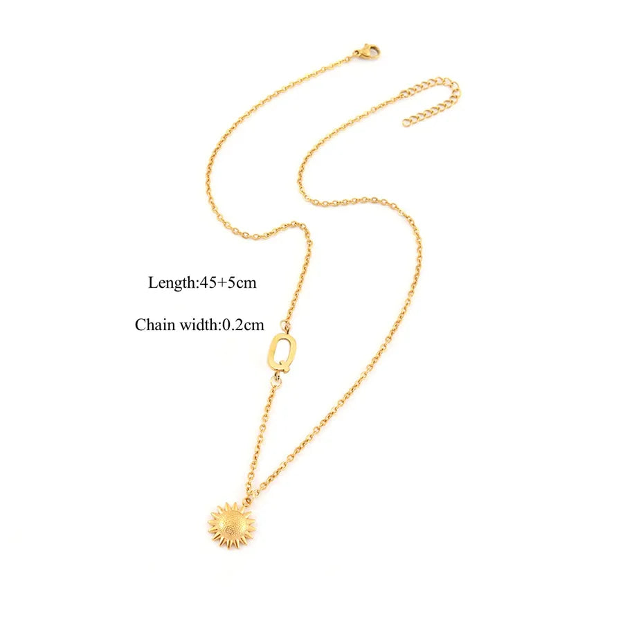 18K Gold Plated Sun & Letter Pendant Necklace Gold Q