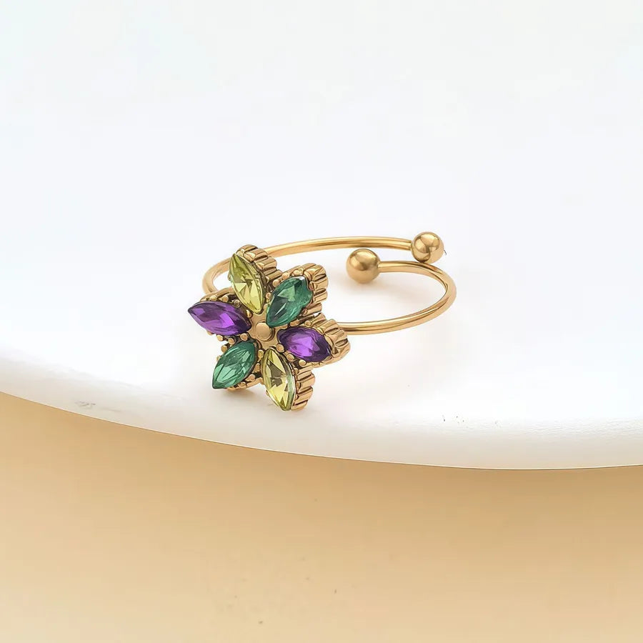 Zircon Heart & Flower Stainless Steel Ring JZ-25-09-009