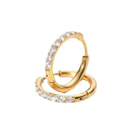 Gold Stainless Steel Hoop Earrings with Zirconia