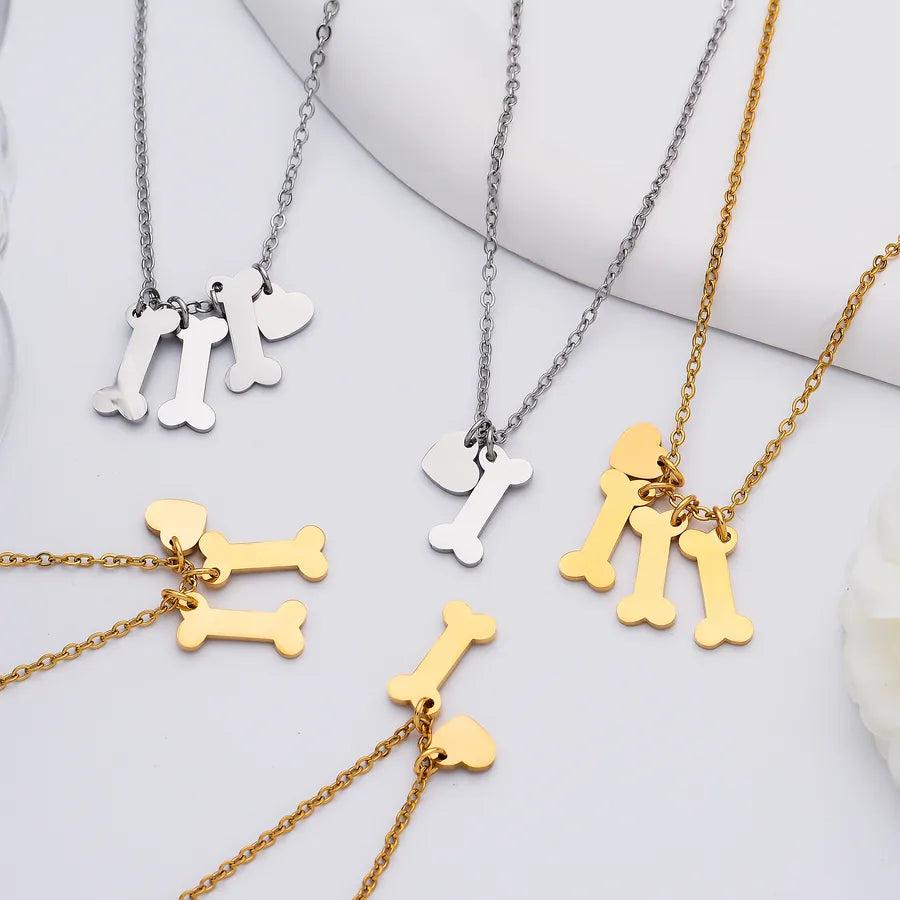 Gold Plated Heart & Bone Pet Name Necklace