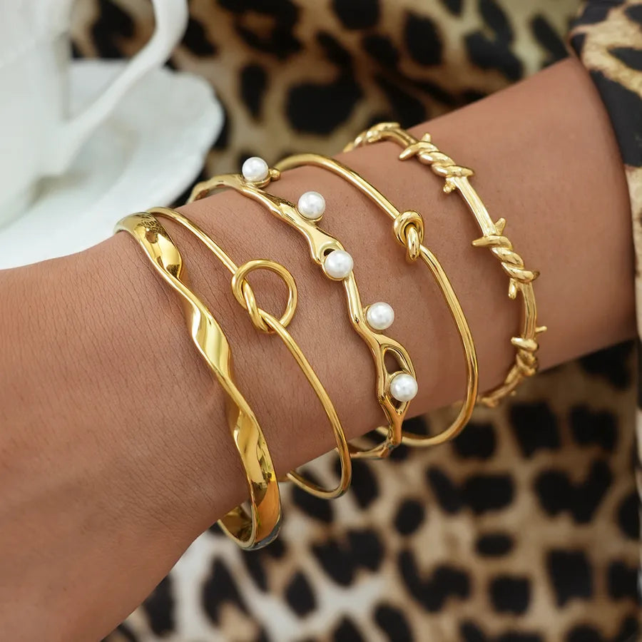 18K Gold Plated Pearl Bangle Bracelet for Women