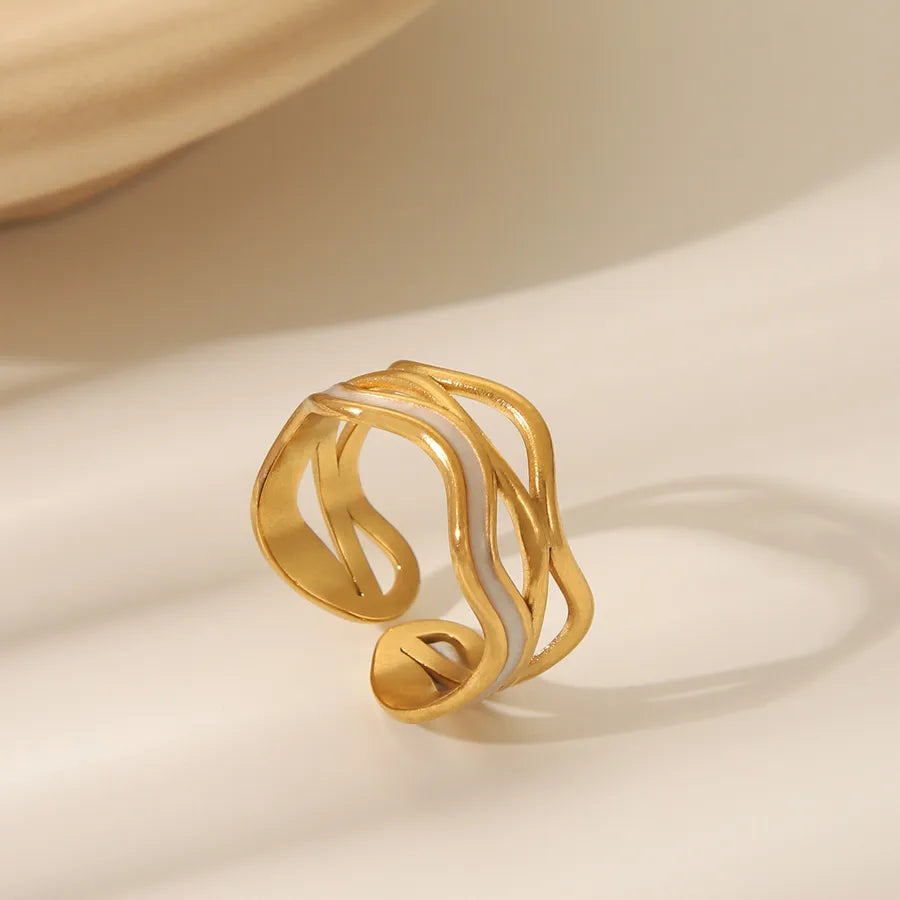 Retro Irregular Gold Stainless Steel Ring Adjustable Opening W1048A