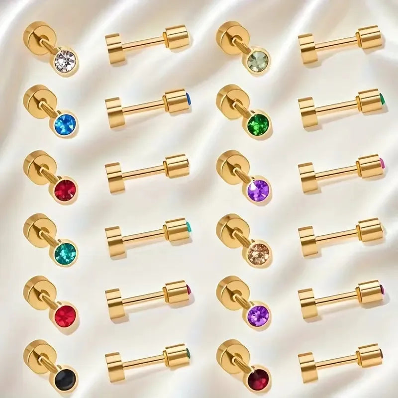 12 Pairs Gold & Silver Zirconia Stud Earrings Set