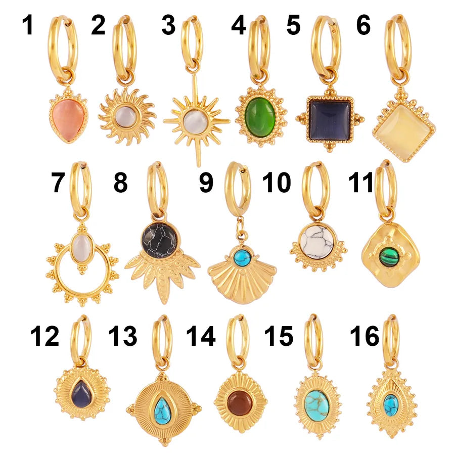 Turquoise Gold-Plated Geometric Hoop Earrings