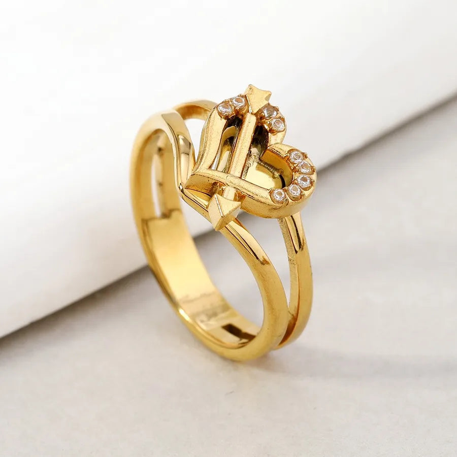 Gold-Plated Zodiac Diamond Ring for Women Average Size Go through the Heart with One Arrow