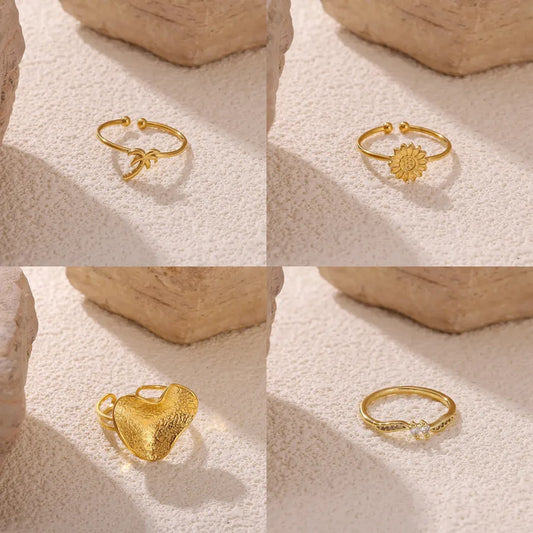 Gold Geometric Floral Statement Ring for Women