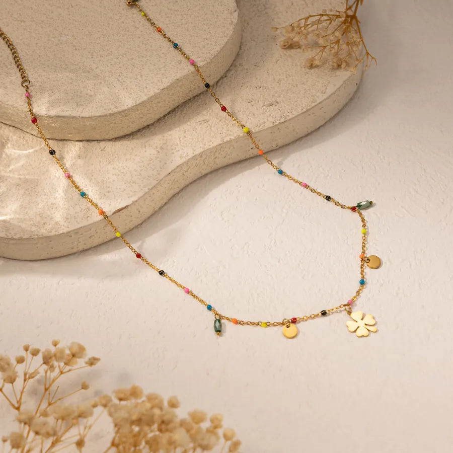 18K Gold Four Leaf Clover Stainless Steel Necklace