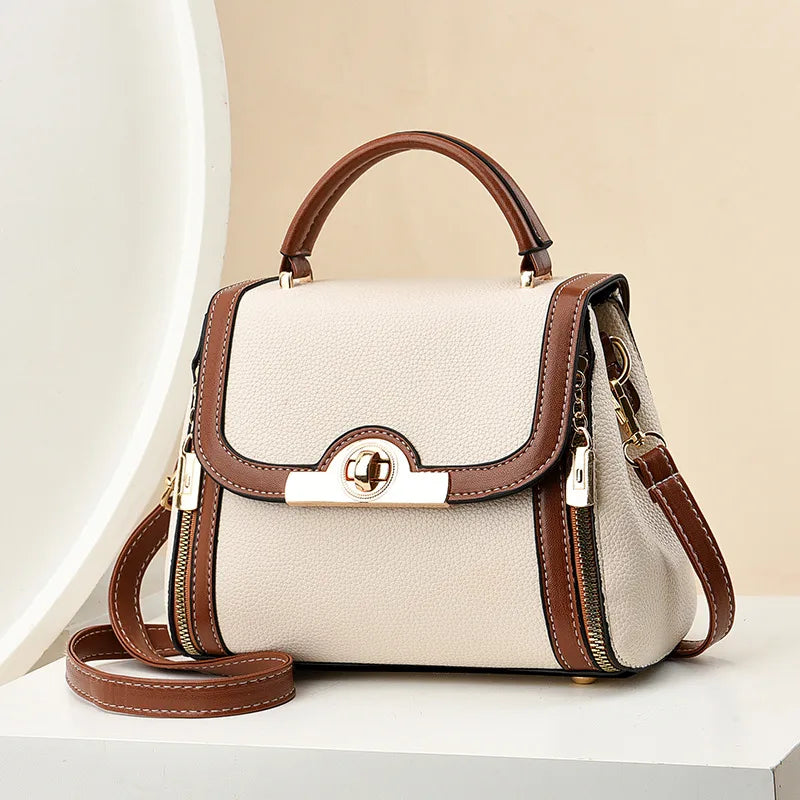 Colorblock PU Square Crossbody Handbag Beige