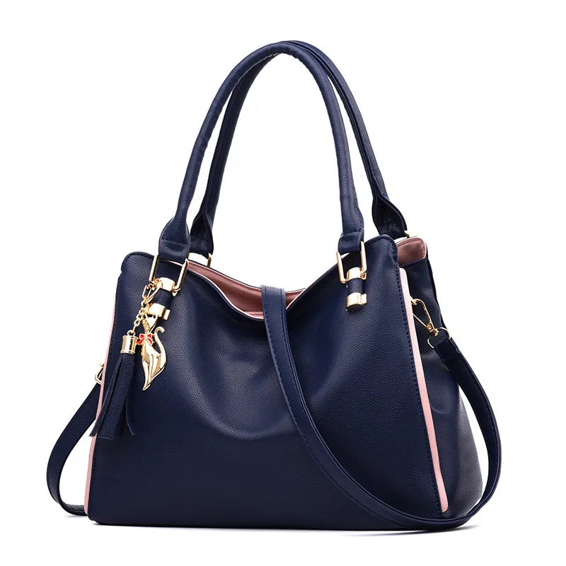 Elegant Soft Leather Shoulder Bag for Women Royal Blue (fabric Reduced)
