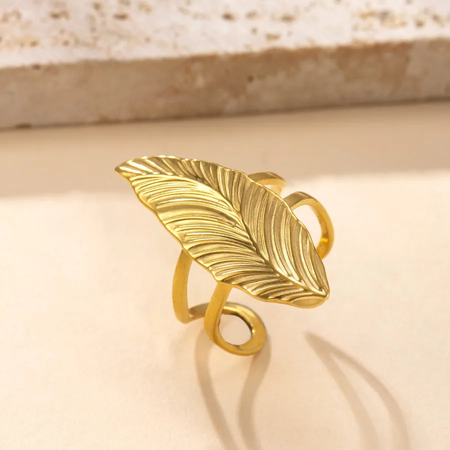 18K Gold Plated Leaf Open Ring for Women Average Size YYJZ399G