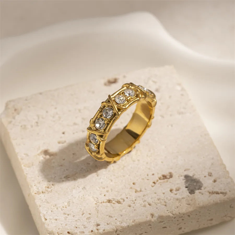 Gold Plated Stainless Steel Zircon Ring for Women